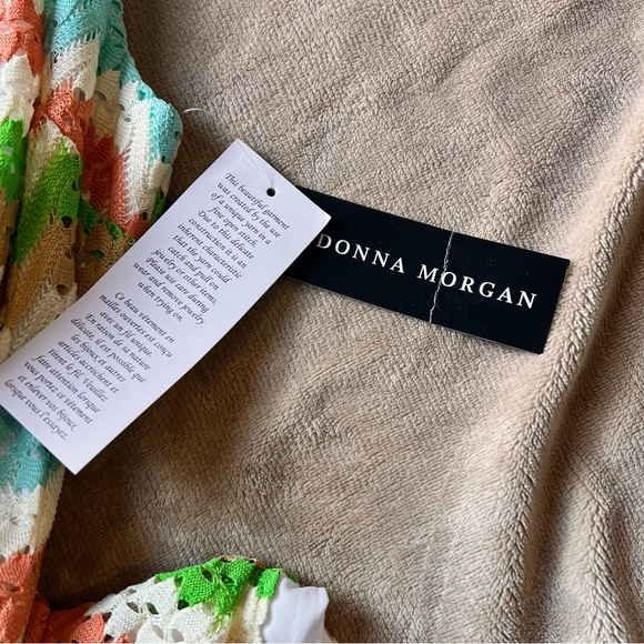 DONNA MORGAN Colourful Crochet Knit Mock Neck Fitted Midi Dress - Size 0 - Picture 7 of 16